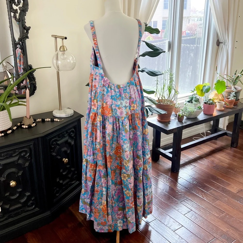 Free People Park Slope Retro Blue Floral Maxi Dress M - Picture 9 of 16